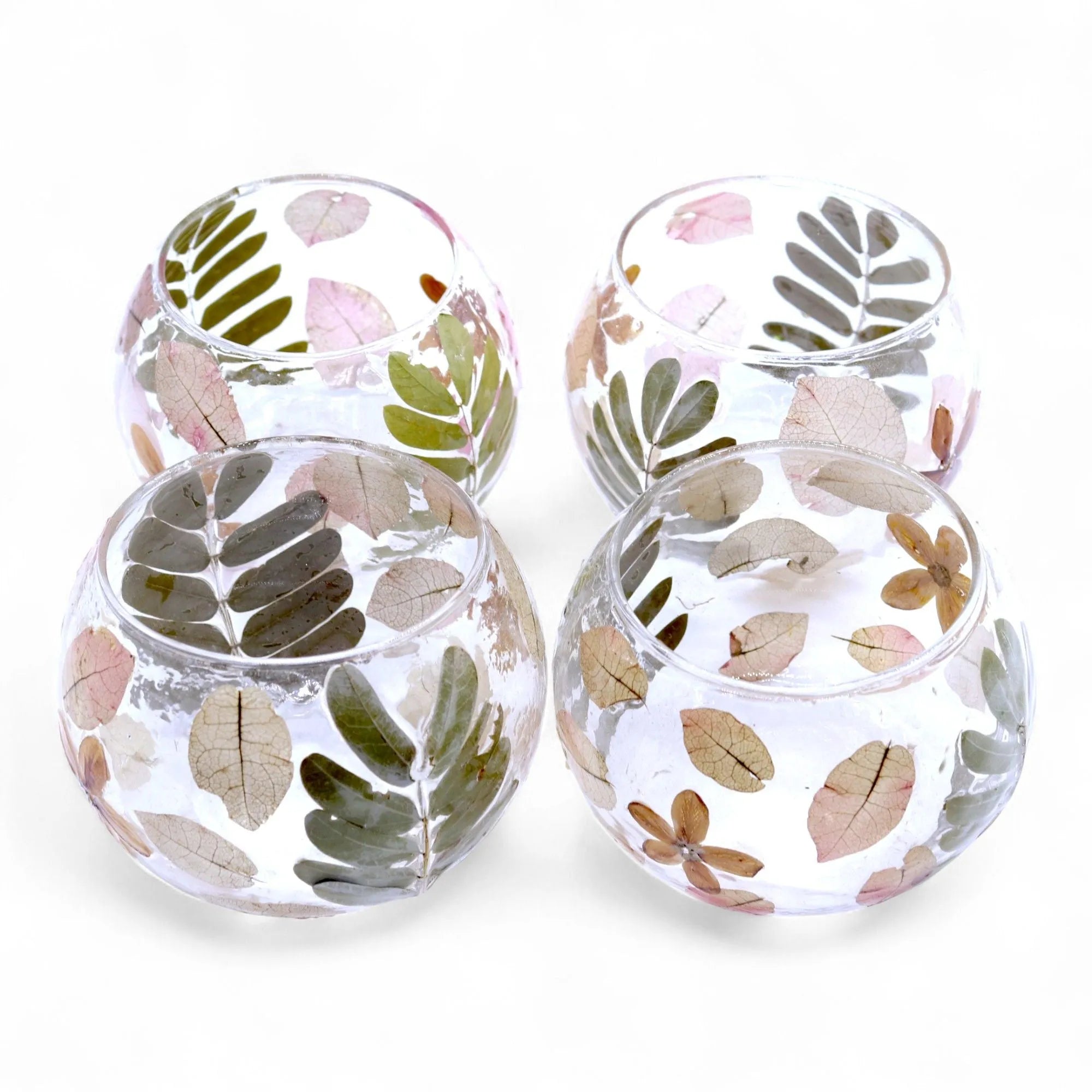 Pressed Flower Glass Tea Light Holders for Eco Glow and Style