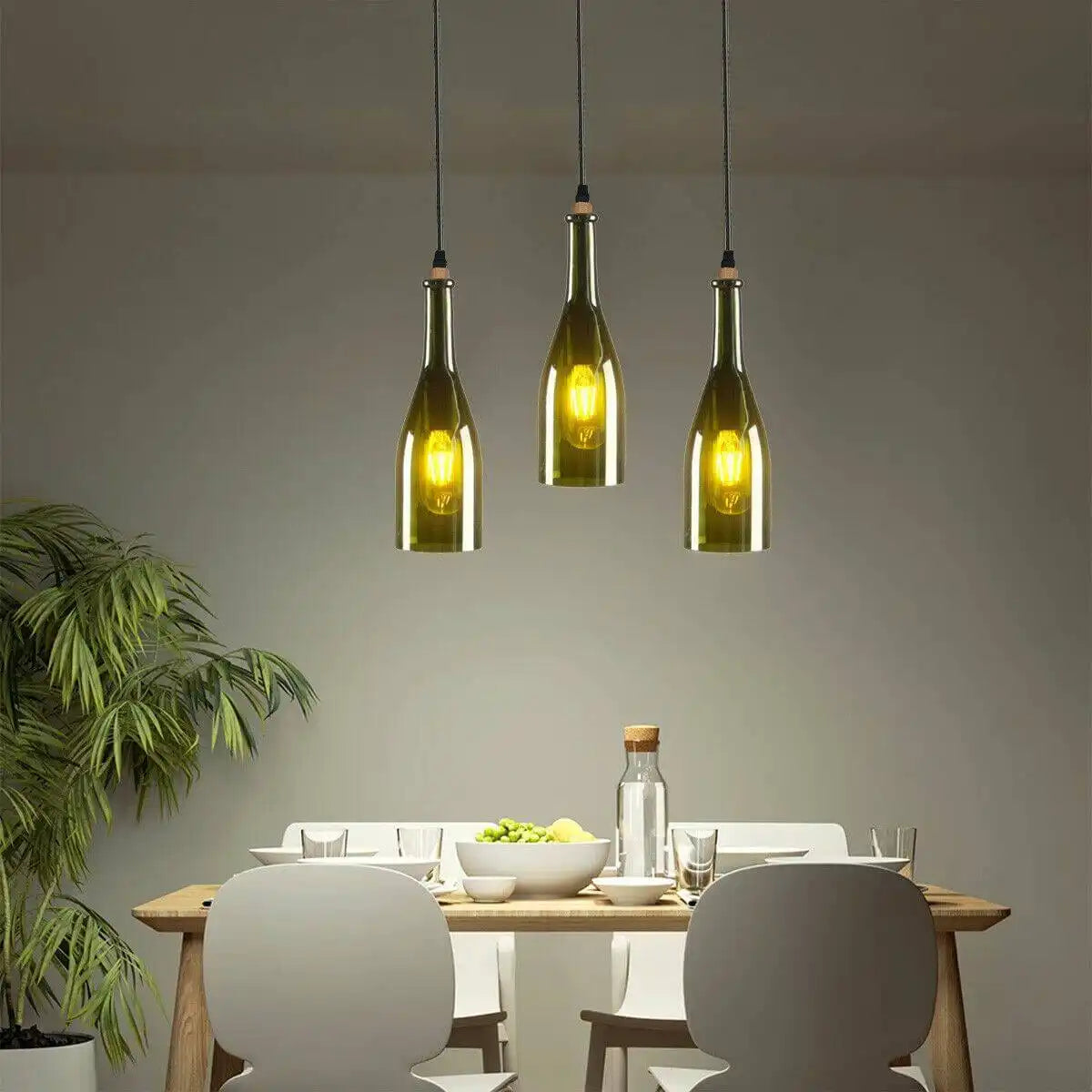 LEDSone Industrial Wine Bottle Cluster Pendant Light - 3 Glass Lampshade Home & Garden > Lighting > Lighting Fixtures > Ceiling Light Fixtures > Ceiling Lights > Pendant Lights > Glass Bottle Lights emmy-jane-boutique.myshopify.com