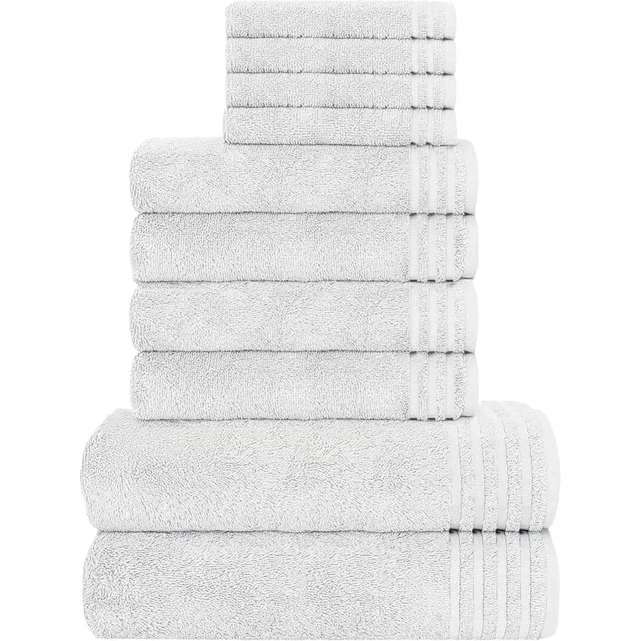 OLIVIA ROCCO 10 Piece Monaco Luxury Egyptian Cotton Towel Set 500 GSM with 4 Face Towels, 4 Hand Towels, 2 Bath Towels