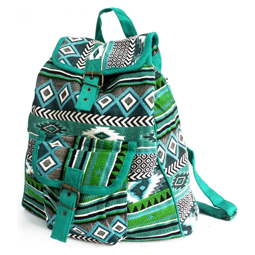 Ancient Wisdom Small Backpack Indian Cotton - Jacquard Casual Bag - Chocolate or Teal Luggage & Bags > Backpacks > Small Indian Cotton Backpack > Jacquard Casual Bag emmy-jane-boutique.myshopify.com
