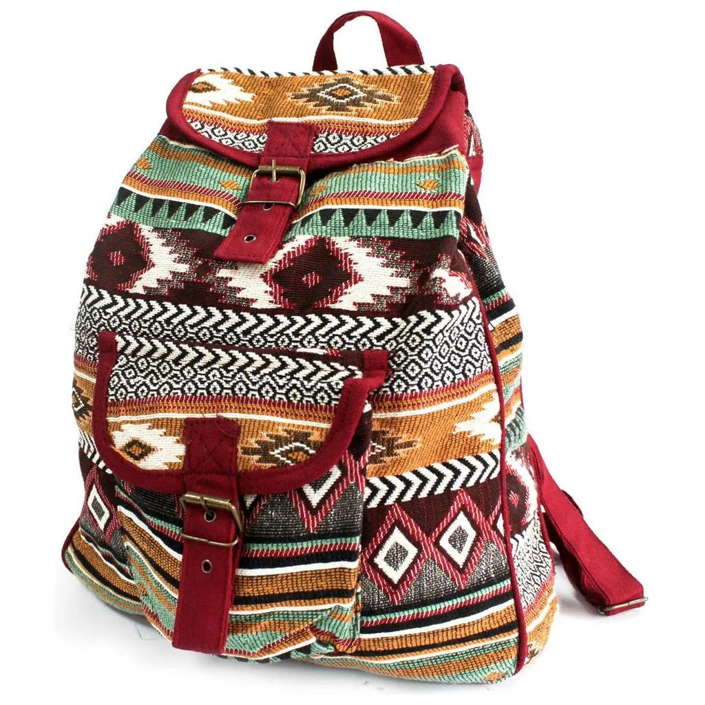 Ancient Wisdom Small Backpack Indian Cotton - Jacquard Casual Bag - Chocolate or Teal Luggage & Bags > Backpacks > Small Indian Cotton Backpack > Jacquard Casual Bag emmy-jane-boutique.myshopify.com