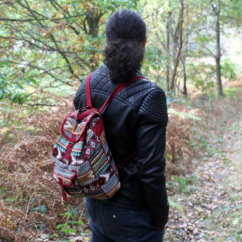 Ancient Wisdom Small Backpack Indian Cotton - Jacquard Casual Bag - Chocolate or Teal Luggage & Bags > Backpacks > Small Indian Cotton Backpack > Jacquard Casual Bag emmy-jane-boutique.myshopify.com