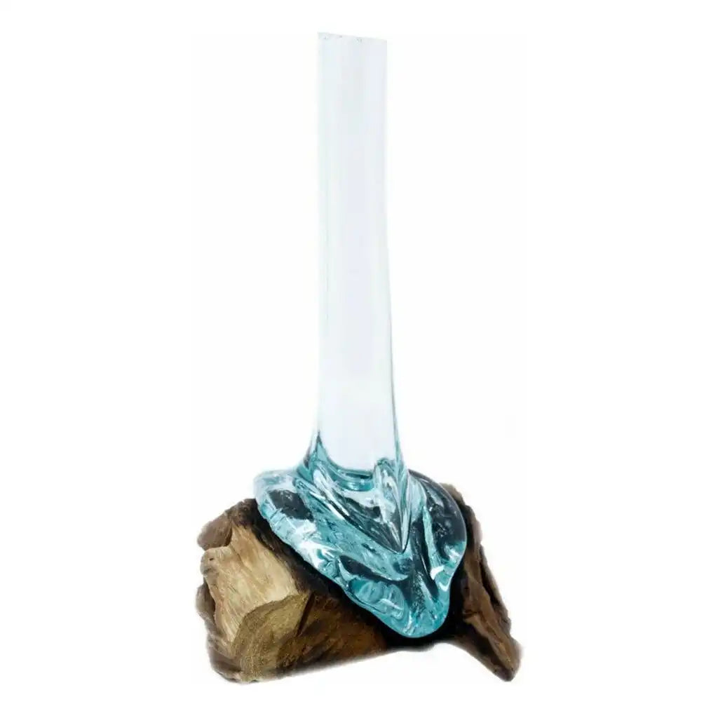 AW Home Handmade Vase - Recycled Molten Glass on a Garmel Root Wood Base Home & Garden > Decor > Vases > Glass Vases > Handmade Glass Vases > Eco-Friendly Recycled Glass Vases emmy-jane-boutique.myshopify.com