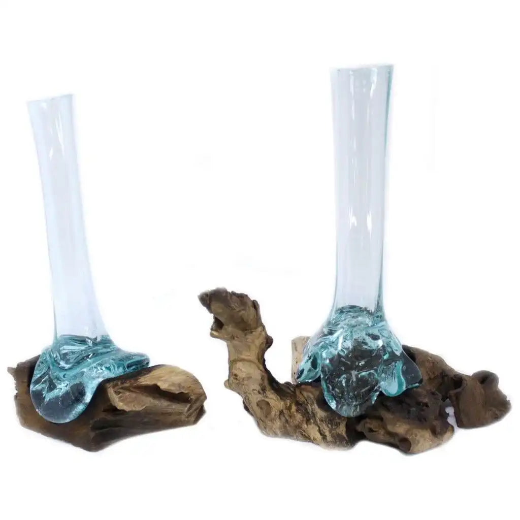 AW Home Handmade Vase - Recycled Molten Glass on a Garmel Root Wood Base Home & Garden > Decor > Vases > Glass Vases > Handmade Glass Vases > Eco-Friendly Recycled Glass Vases emmy-jane-boutique.myshopify.com