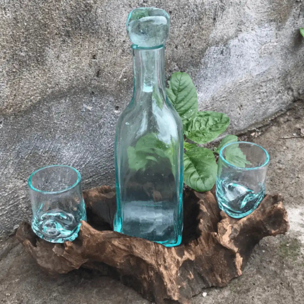 AW Home Whisky Set - Balinese Handcrafted with Recycled Molten Glass & Gamal Wood Home & Garden > Kitchen & Dining > Barware > Decanters > Decanter Sets > Whisky Sets > Balinese Handcrafted with Recycled Molten Glass & Gamal Wood emmy-jane-boutique.myshopify.com