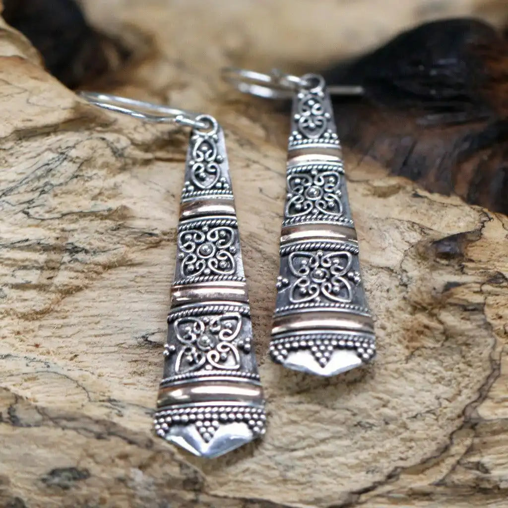 Emmy Jane Handmade Silver & Gold Earrings - Tribal Drop Earrings - Ethically Sourced. Apparel & Accessories > Jewelry > Womens Earrings > Drop Earrings > Silver & Gold Earrings > Bali Jewellery > Handmade Silver & Gold Earrings > Tribal Drop Earrings emmy-jane-boutique.myshopify.com