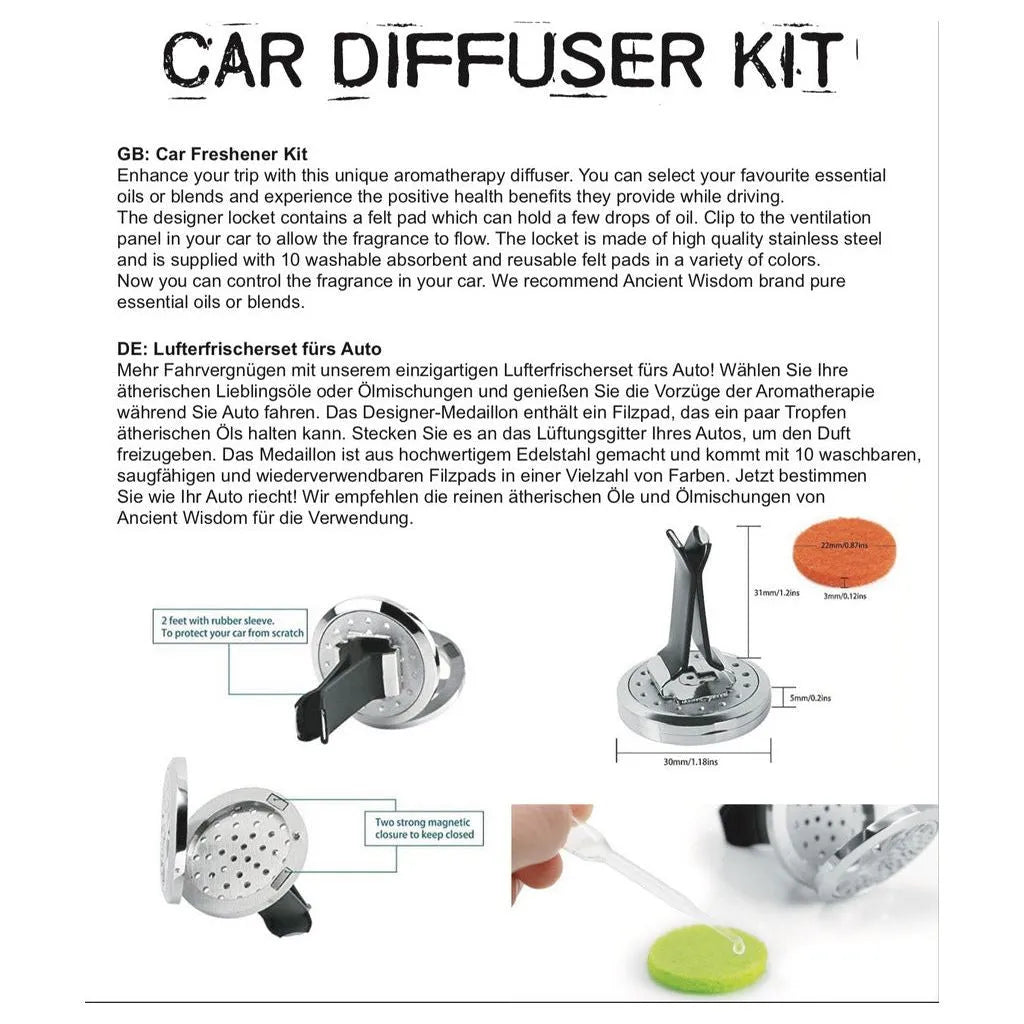 Ancient Wisdom Natural Car Air Freshener - Refillable Car Diffuser Kit - Aromatherapy Car Diffuser Vehicles & Parts > Vehicle Parts & Accessories > Vehicle Maintenance, Care & Decor > Vehicle Decor > Vehicle Air Fresheners > Natural Car Air Freshener > Refillable Car Diffuser Kit > Aromatherapy Car Diffuser emmy-jane-boutique.myshopify.com