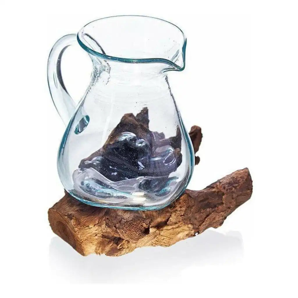 AW Home Handmade Water Drinks Jug - Recycled Glass on an Indonesian Gamal Root Stand Home & Garden > Kitchen & Dining > Tableware > Serveware > Serving Pitchers & Carafes > Glass Jugs > Handmade Water Drinks Jug > Recycled Glass Jug on an Indonesian Gamal Root Stand emmy-jane-boutique.myshopify.com