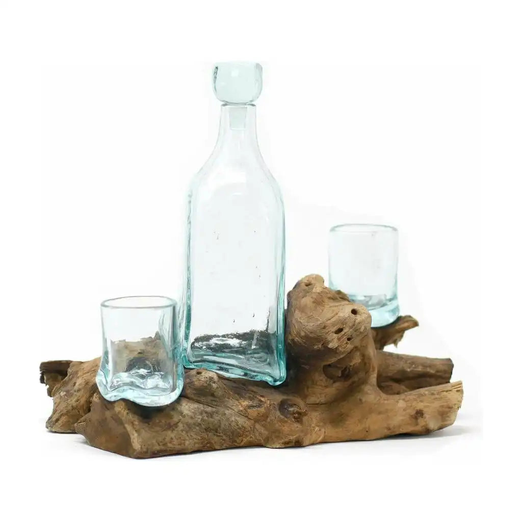 AW Home Whisky Set - Balinese Handcrafted with Recycled Molten Glass & Gamal Wood Home & Garden > Kitchen & Dining > Barware > Decanters > Decanter Sets > Whisky Sets > Balinese Handcrafted with Recycled Molten Glass & Gamal Wood emmy-jane-boutique.myshopify.com