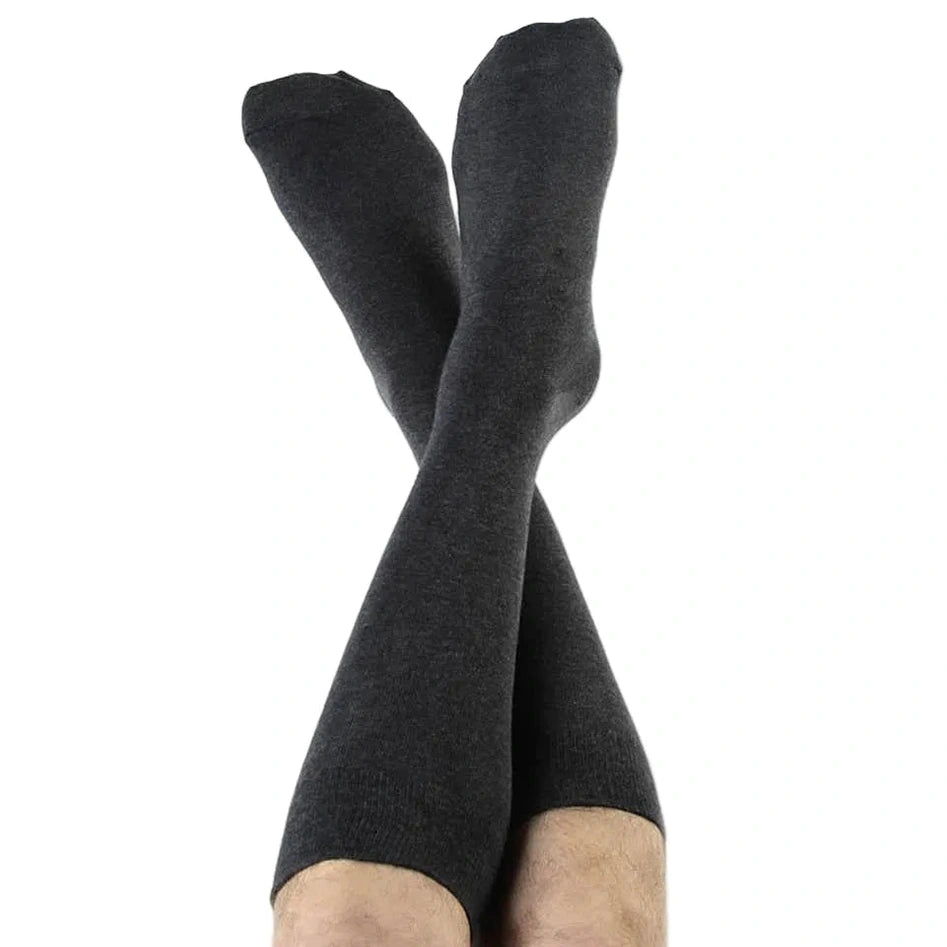 Dark gray knee-high socks on a white background