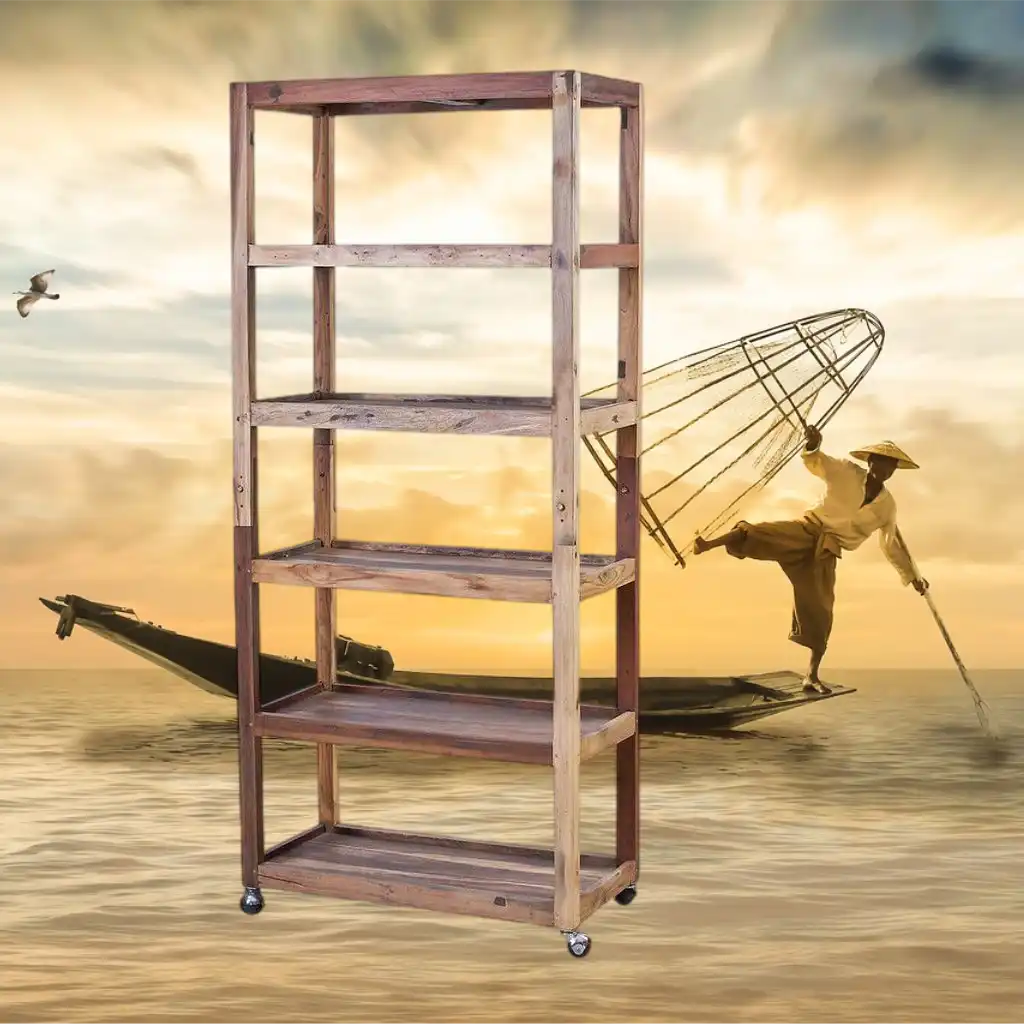 Ancient Wisdom Eco-Friendly Wooden Shelving Unit with Casters - Recycled Teak Wood Shelves Furniture > Shelving > Bookcases & Standing Shelves > Recycled Wooden Shelves > Eco-Friendly Wooden Shelving Unit with Casters > Recycled Teak Wood Shelves emmy-jane-boutique.myshopify.com
