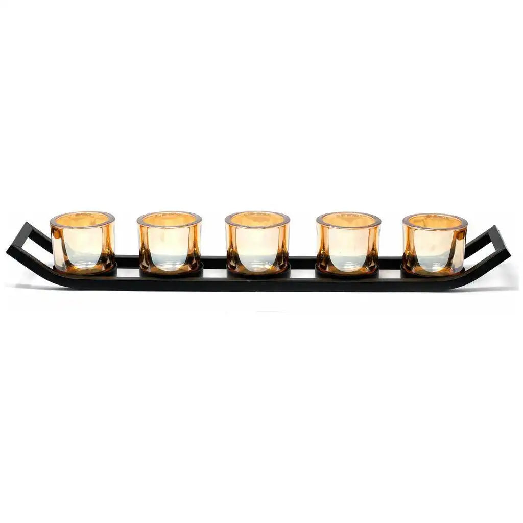 Ancient Wisdom Centrepiece Iron & Glass Votive Candle Holder - 5 Cup Ledge Tealight Holder Home & Garden > Decor > Home Fragrance Accessories > Candle Holders > Centrepiece Iron & Glass Votive Candle Holder > 5 Cup Ledge Tealight Holders emmy-jane-boutique.myshopify.com