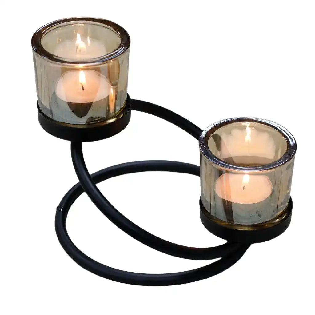 Ancient Wisdom Centrepiece Iron Votive Candle Holder - 2 Cup Double Step Home & Garden > Decor > Home Fragrance Accessories > Candle Holders > Centrepiece Iron & Glass Votive Candle Holder > 2 Cup Tealight Holders emmy-jane-boutique.myshopify.com