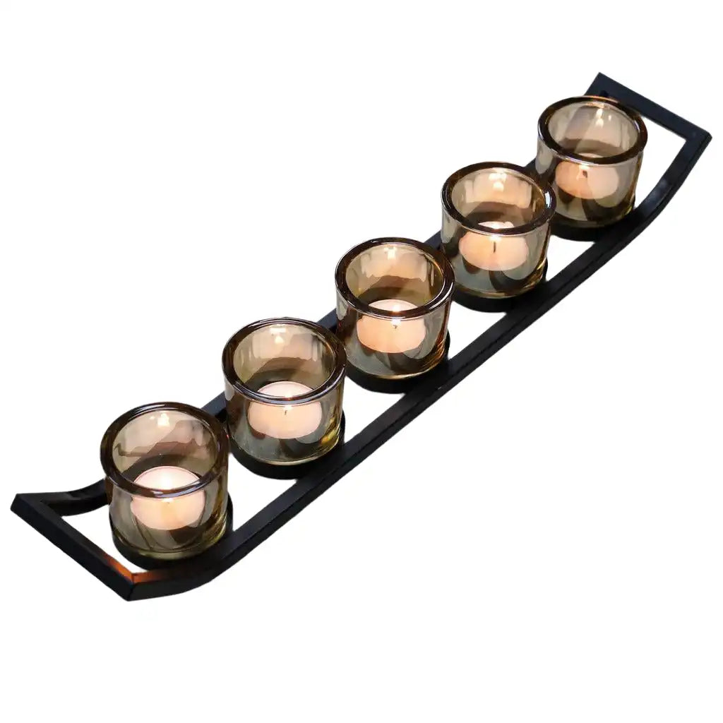 Ancient Wisdom Centrepiece Iron & Glass Votive Candle Holder - 5 Cup Ledge Tealight Holder Home & Garden > Decor > Home Fragrance Accessories > Candle Holders > Centrepiece Iron & Glass Votive Candle Holder > 5 Cup Ledge Tealight Holders emmy-jane-boutique.myshopify.com