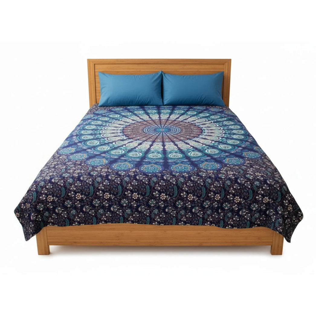 AW Artisan Artisan Cotton Bedspread Wall Hanging - Mandala Blue Shades - Single or Double Home & Garden > Linens & Bedding > Bedding > Cotton Bedspreads > Artisan Cotton Bedspread Wall Hanging > Mandala Blue Shades > Single or Double emmy-jane-boutique.myshopify.com