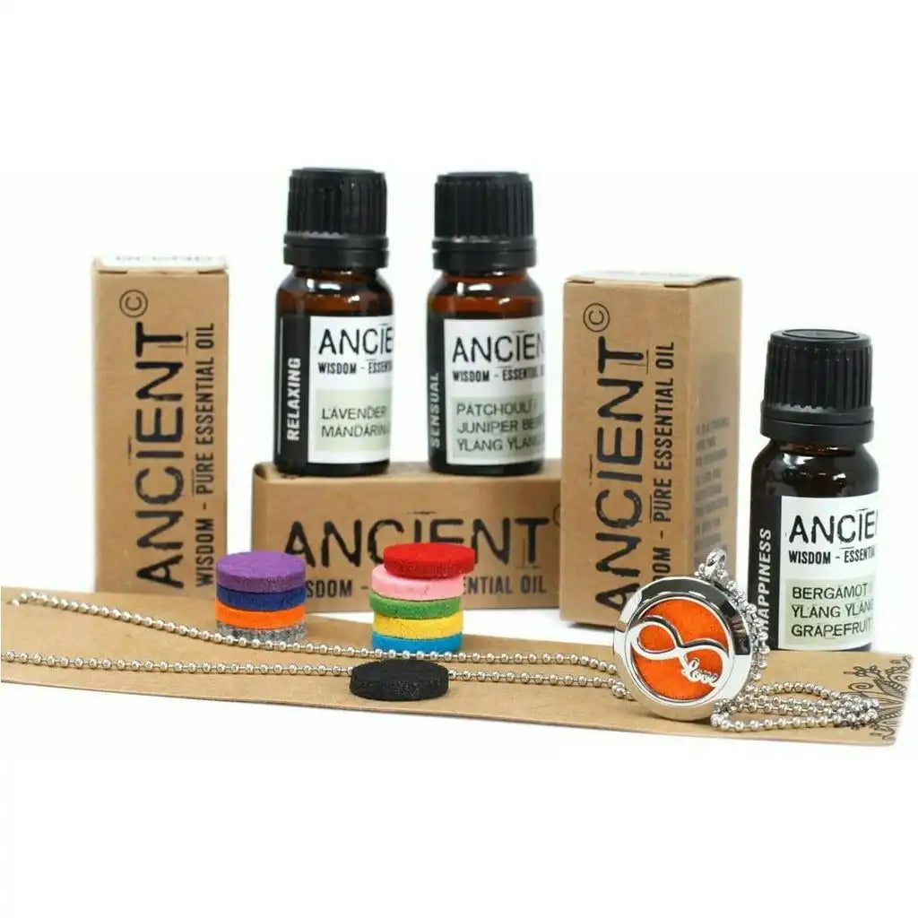 Ancient Wisdom Aromatherapy Necklace & Oils Gift Set - Infinity Love Clothing & Accessories > Jewellery & Watches > Necklaces > Womens Necklaces > Aromatherapy Diffuser Necklaces > Aromatherapy Gift Sets emmy-jane-boutique.myshopify.com