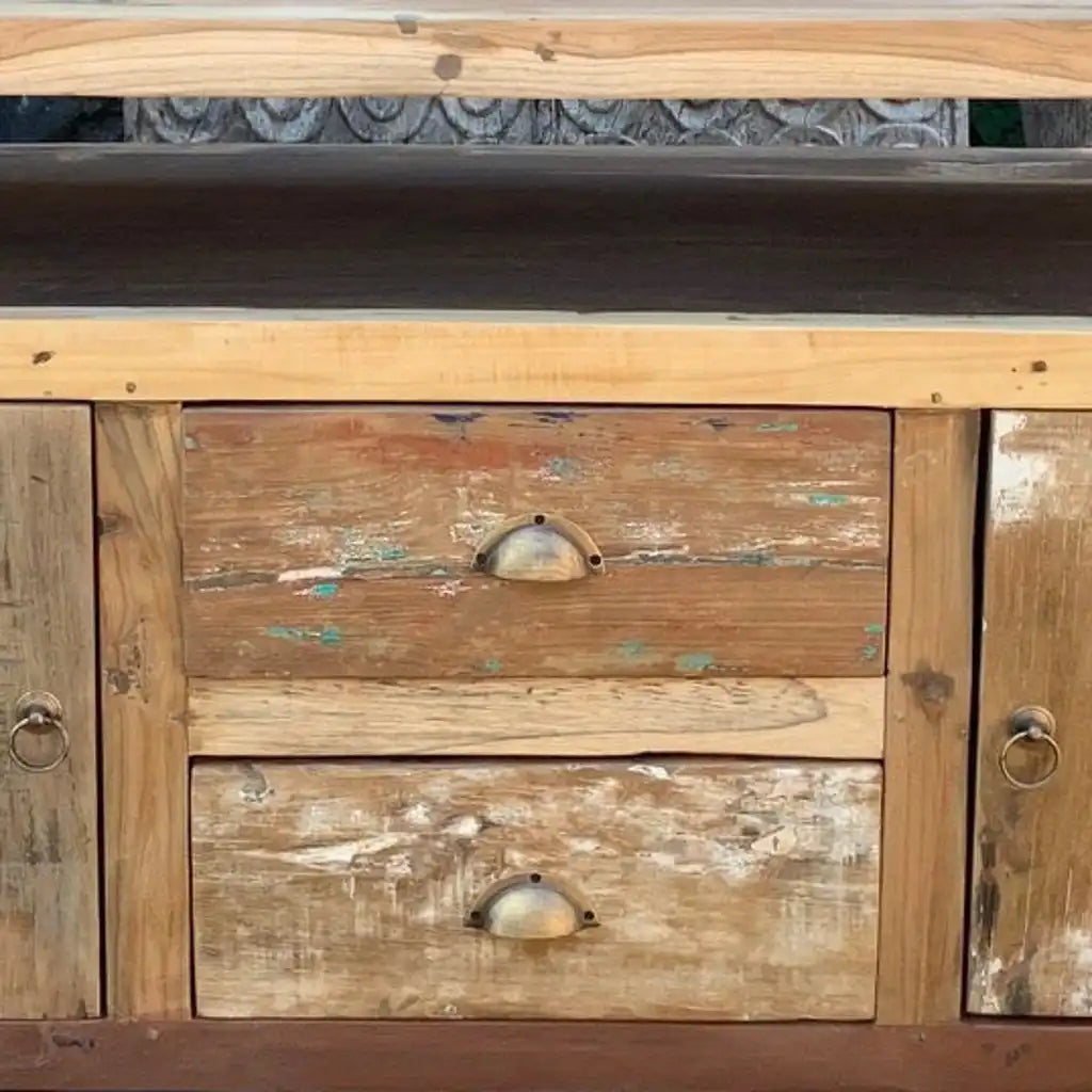 Ancient Wisdom Wooden TV Stand - Upcycled Teak Wood Cupboard - Recycled & Fairly Traded Furniture > Entertainment Centers & TV Stands > Wooden TV Stands > Upcycled Teak Wood Cupboard > Recycled & Fairly Traded Furniture emmy-jane-boutique.myshopify.com