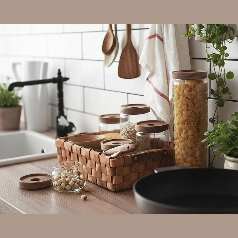 AW Earth Eco Friendly Cottage Bamboo & Glass Storage Jars - Natural Home Storage Home & Garden > Household Supplies > Storage & Organisation > Household Storage Containers > Eco Friendly Storage Jars emmy-jane-boutique.myshopify.com