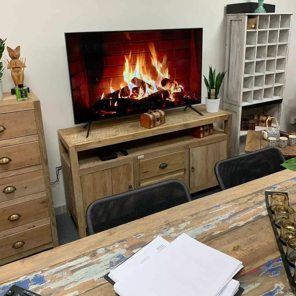 Ancient Wisdom Wooden TV Stand - Upcycled Teak Wood Cupboard - Recycled & Fairly Traded Furniture > Entertainment Centers & TV Stands > Wooden TV Stands > Upcycled Teak Wood Cupboard > Recycled & Fairly Traded Furniture emmy-jane-boutique.myshopify.com