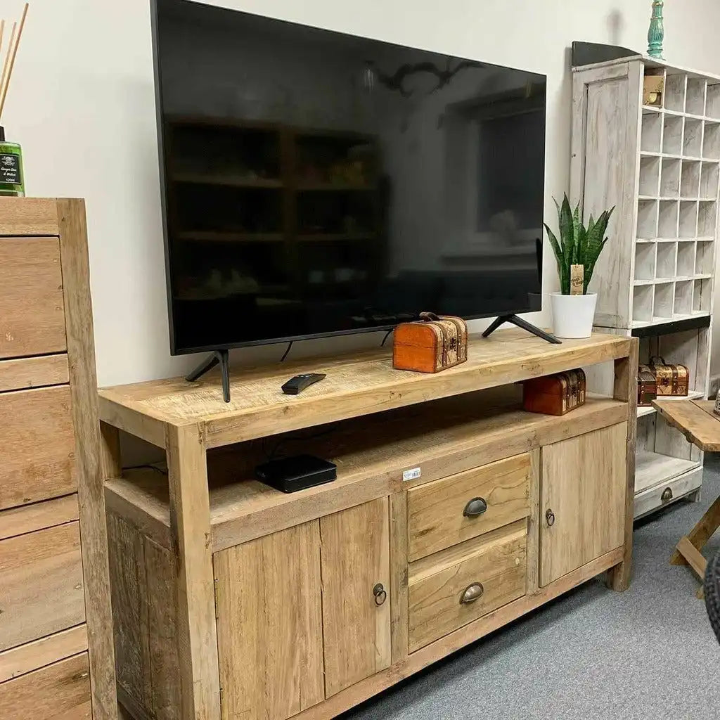 Ancient Wisdom Wooden TV Stand - Upcycled Teak Wood Cupboard - Recycled & Fairly Traded Furniture > Entertainment Centers & TV Stands > Wooden TV Stands > Upcycled Teak Wood Cupboard > Recycled & Fairly Traded Furniture emmy-jane-boutique.myshopify.com