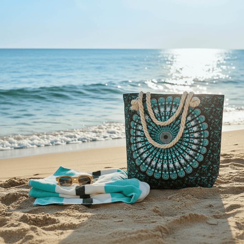 Large Beach Bag - Rope Handled Mandela - Blue Shades