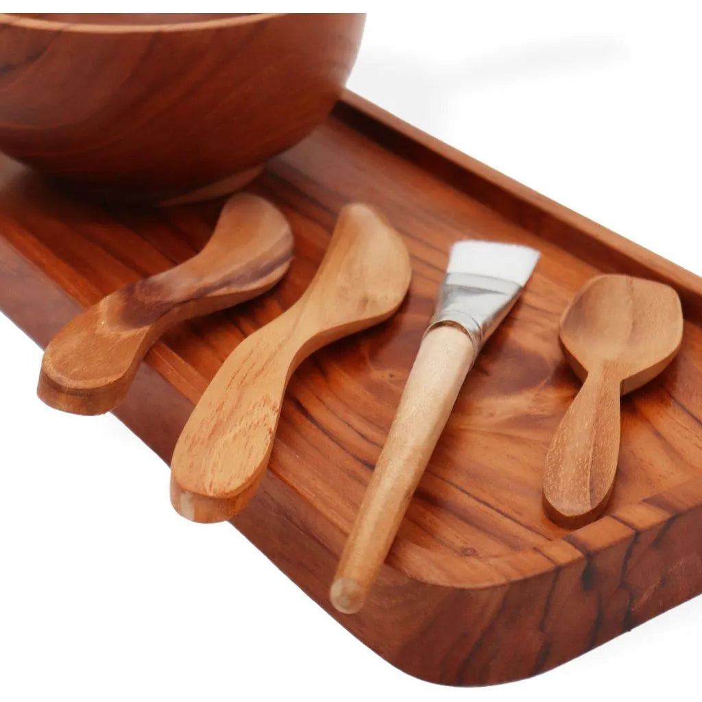 Ancient Wisdom Spa Clay Mask/Body Wax Application Set - Handmade from Indonesian Teak Wood Health & Beauty > Personal Care > Cosmetics > Skin Care > Facial Cleansing Kits emmy-jane-boutique.myshopify.com