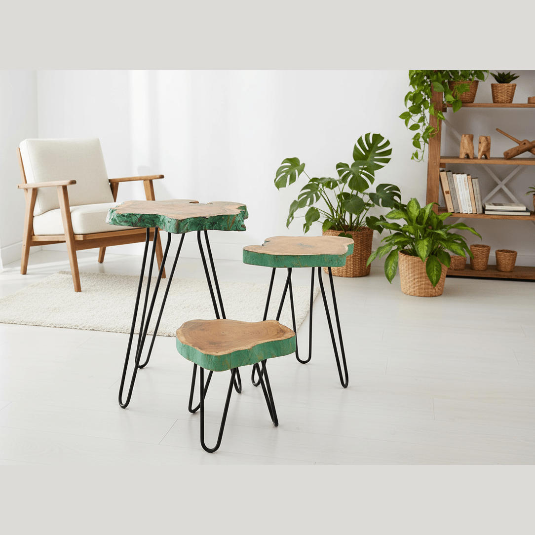 Wooden Plant Stands - Indonesian Table Set - Natural Home Decor - 3 Colours