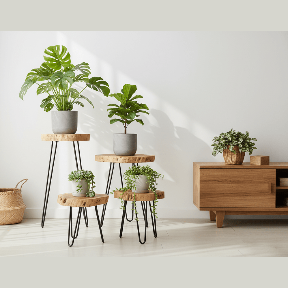 Wooden Plant Stands - Indonesian Table Set - Natural Home Decor - 3 Colours