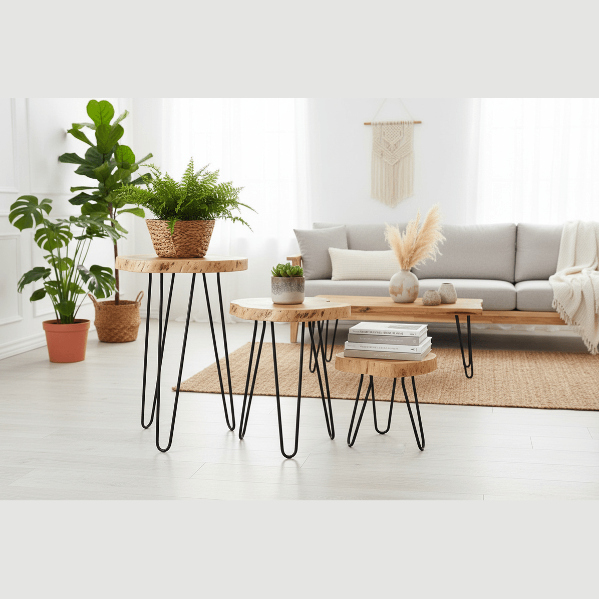 Wooden Plant Stands - Indonesian Table Set - Natural Home Decor - 3 Colours