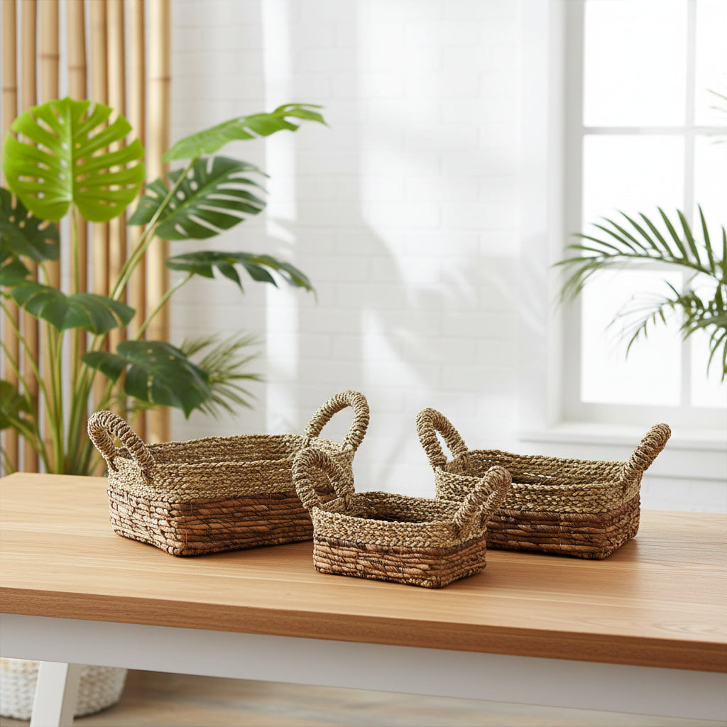 Ancient Wisdom Eco-Friendly Baskets Banana Leaf & Seagrass Square Set of 3 Natural Home Storage Home & Garden > Household Supplies > Storage & Organisation > Household Storage Containers > Storage Baskets emmy-jane-boutique.myshopify.com