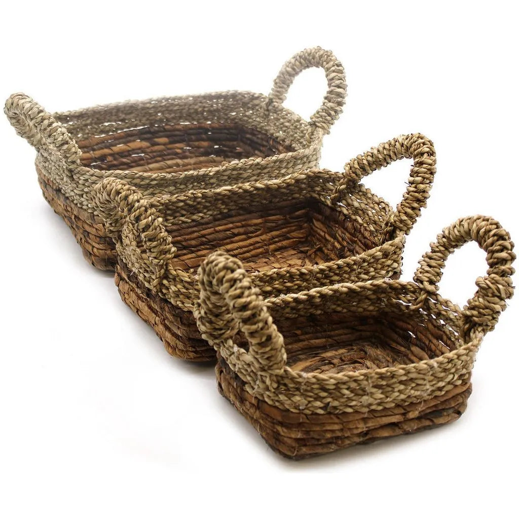 Ancient Wisdom Eco-Friendly Baskets Banana Leaf & Seagrass Square Set of 3 Natural Home Storage Home & Garden > Household Supplies > Storage & Organisation > Household Storage Containers > Storage Baskets emmy-jane-boutique.myshopify.com