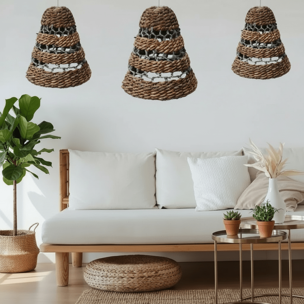 Natural Lamp Shades Banana Leaf & Hitam Raffia - Handmade & Fairly Traded