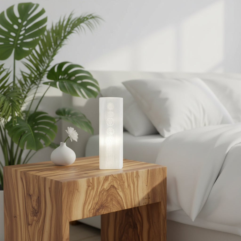 Emmy Jane Natural Selenite Stone Block Lamp - Tree of Life or Chakra - Fairly Traded Home & Garden > Lighting > Lamps > Natural Selenite Lamps emmy-jane-boutique.myshopify.com