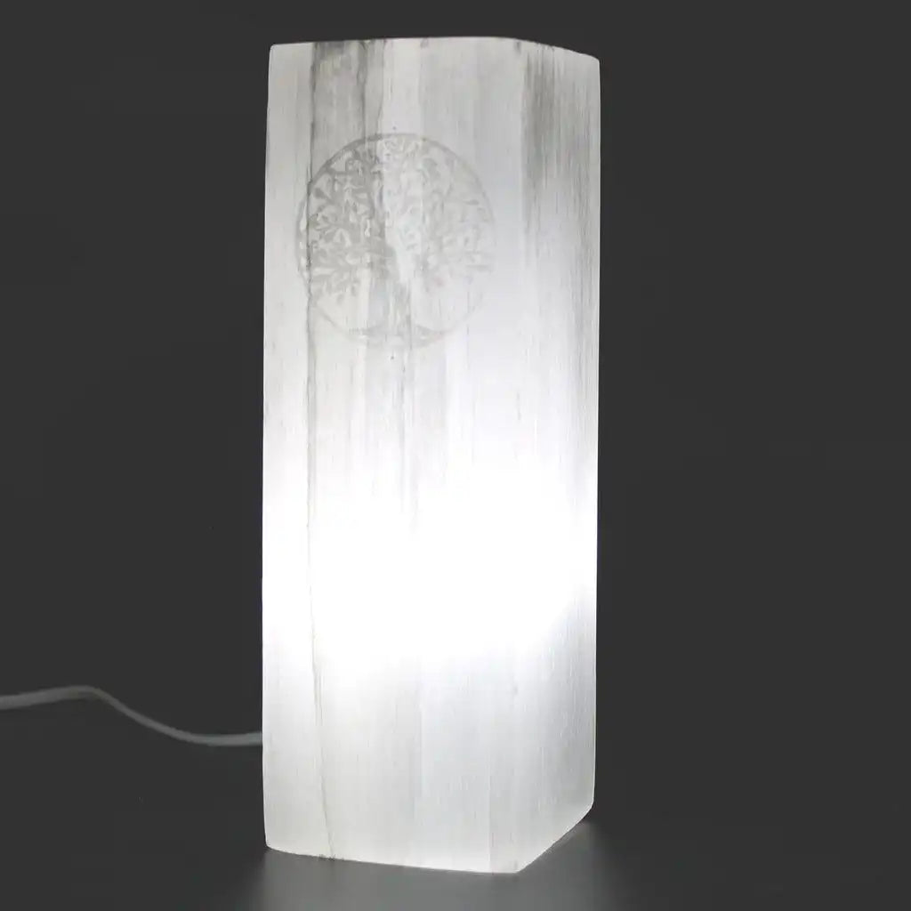 Emmy Jane Natural Selenite Stone Block Lamp - Tree of Life or Chakra - Fairly Traded Home & Garden > Lighting > Lamps > Natural Selenite Lamps emmy-jane-boutique.myshopify.com