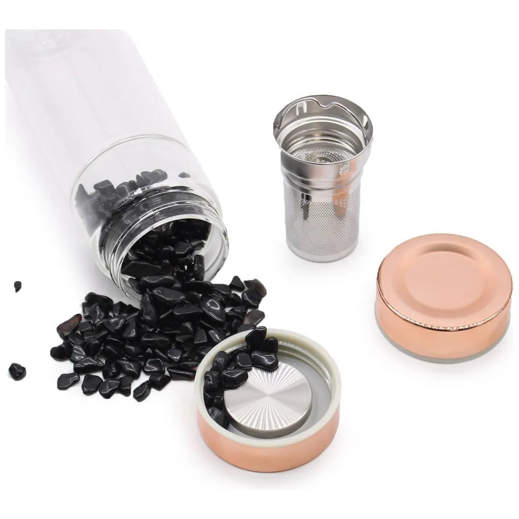 Ancient Wisdom Crystal Glass Tea Infuser Bottle - Glass Water Bottle with Gemstones Home & Garden > Kitchen & Dining > Tableware > Coffee Servers & Tea Pots > Tea Infuser bottles > Crystal Glass Tea Infuser Bottle emmy-jane-boutique.myshopify.com