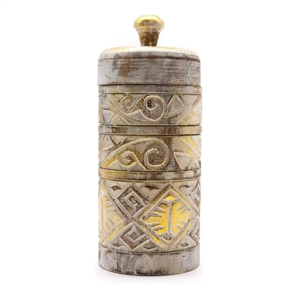 Ancient Wisdom Wooden Trinket Dish Jar Tray with Lid - Handmade & Fairly Traded Home & Garden > Household Supplies > Storage & Organisation > Household Storage Containers > Decorative Wooden Storage Jars emmy-jane-boutique.myshopify.com