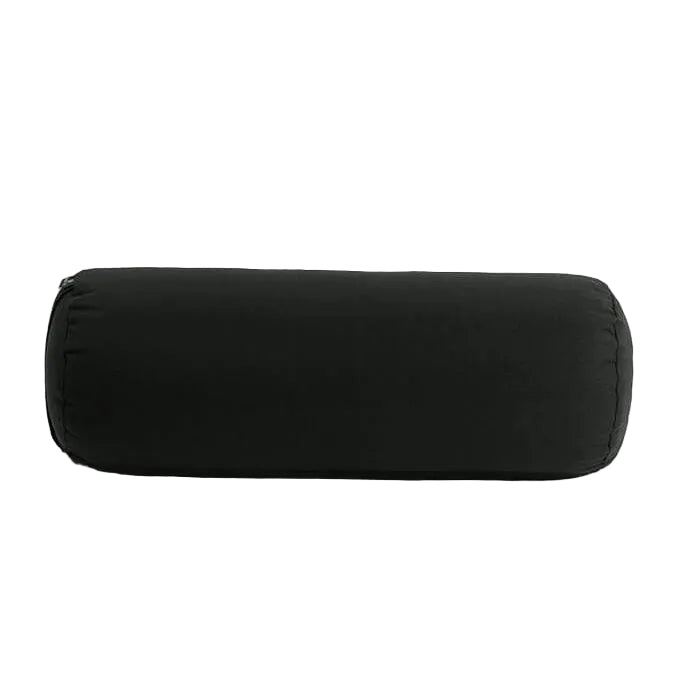 Black cylindrical pillow on a white background