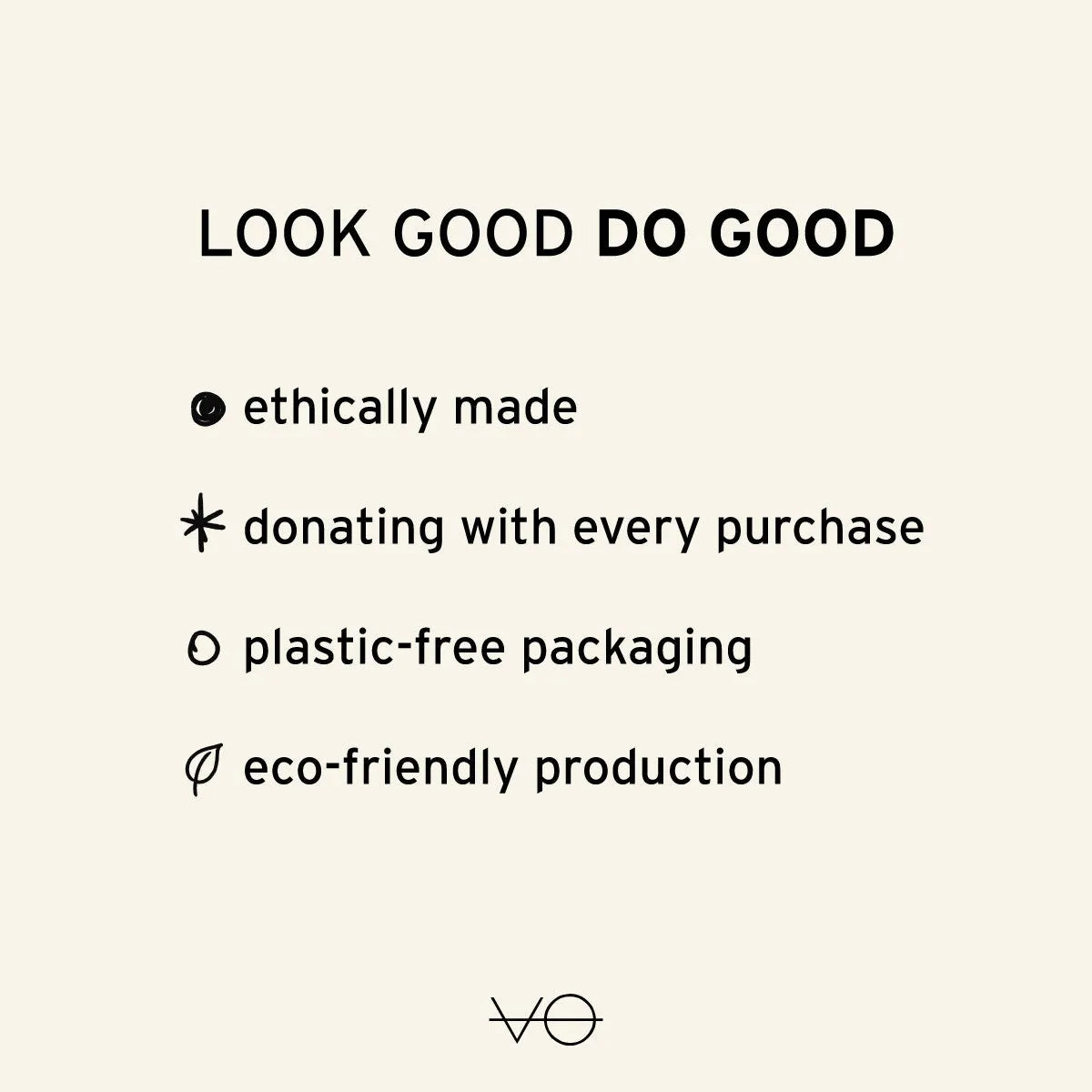 Text on a beige background about ethical practices and eco-friendly policies.