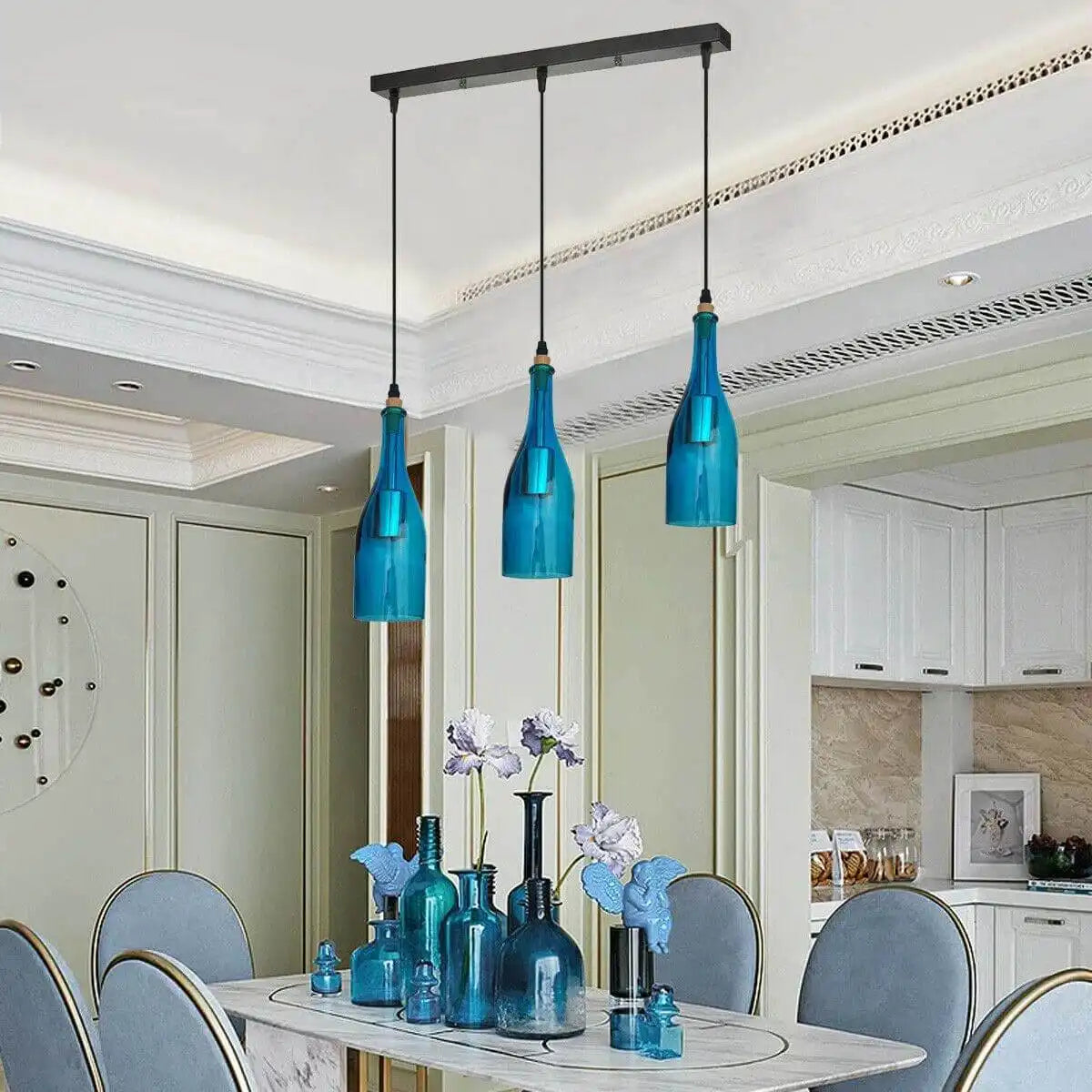 LEDSone Industrial Wine Bottle Cluster Pendant Light - 3 Glass Lampshade Home & Garden > Lighting > Lighting Fixtures > Ceiling Light Fixtures > Ceiling Lights > Pendant Lights > Glass Bottle Lights emmy-jane-boutique.myshopify.com