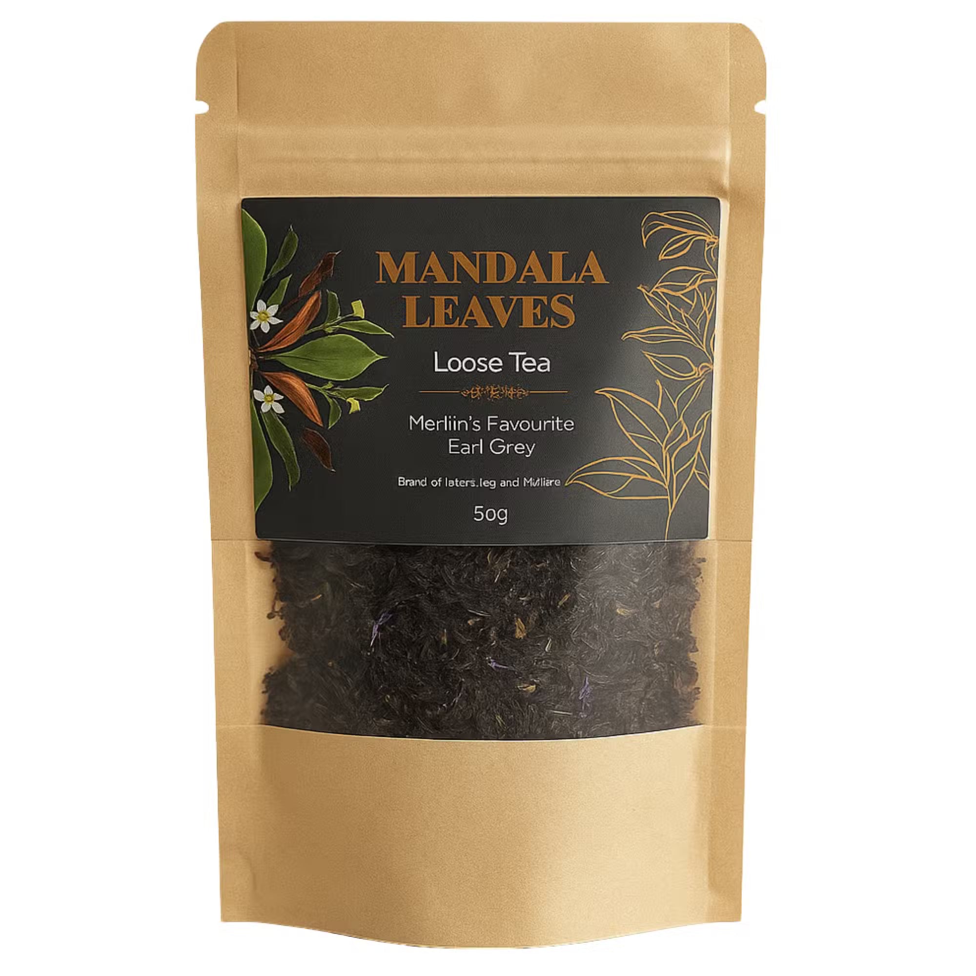 Mandala Leaves loose tea package on a white background