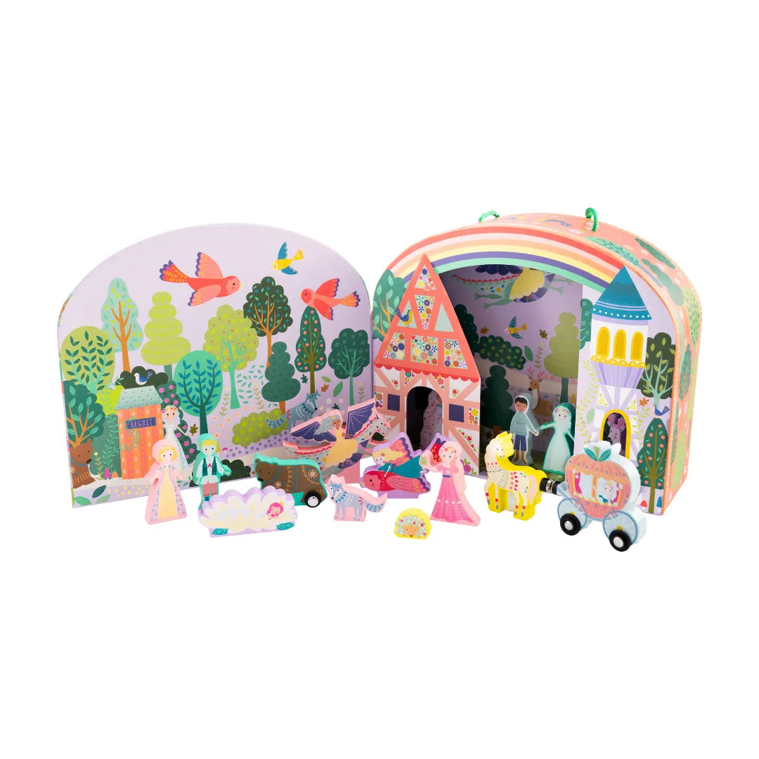 Children's playhouse with colorful illustrations on a white background