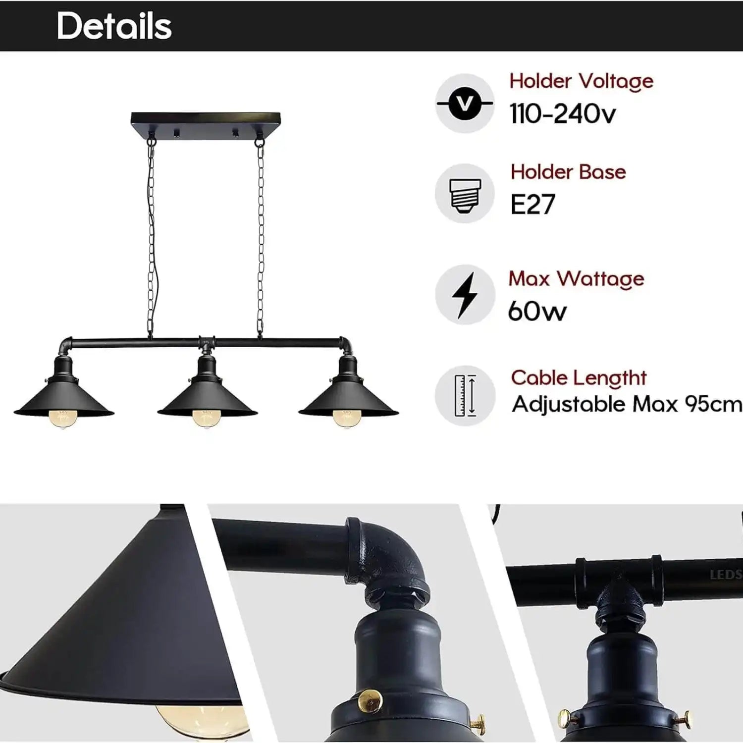 LEDSone Pipe Ceiling Lighting Steampunk Lamp Shades 3 Way Vintage Lighting Fixture Home & Garden > Lighting > Lighting Fixtures > Ceiling Light Fixtures > Ceiling Lights > Metal Ceiling Lights > Pendant Lights emmy-jane-boutique.myshopify.com