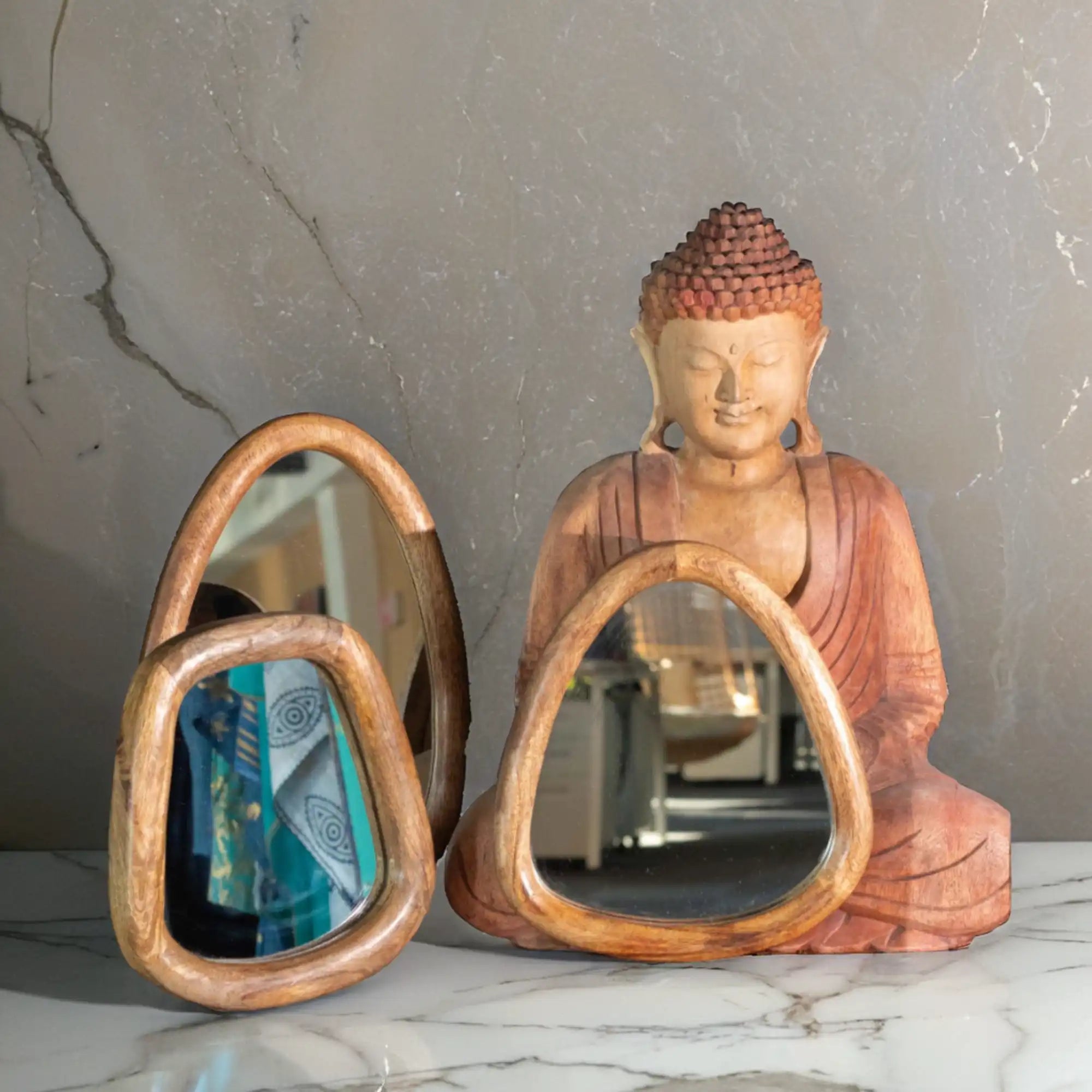 Ancient Wisdom Wooden Mirror Set of 3 - Natural Handmade Wood Mirror Home & Garden > Decor > Mirrors > Wooden Mirror Sets > Natural Mirrors > Handmade Mirrors > Wood Mirrors emmy-jane-boutique.myshopify.com