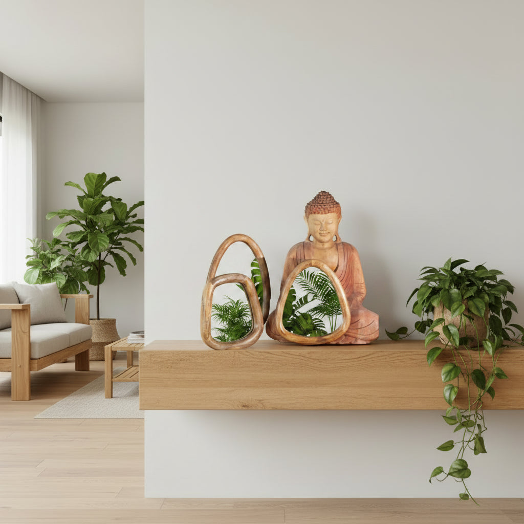 Ancient Wisdom Wooden Mirror Set of 3 - Natural Handmade Wood Mirror Home & Garden > Decor > Mirrors > Wooden Mirror Sets > Natural Mirrors > Handmade Mirrors > Wood Mirrors emmy-jane-boutique.myshopify.com