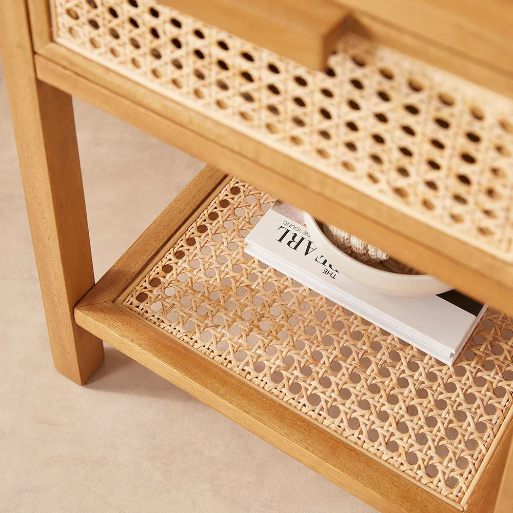 Fishe and Lilly Solid Wooden Nightstand Bali Rattan Bedside Table with 1 Drawer Furniture > Tables > Nightstands > Wooden Bedside Table > Natural Rattan Homeware > Bali Rattan Bedside Table with 1 Drawer emmy-jane-boutique.myshopify.com