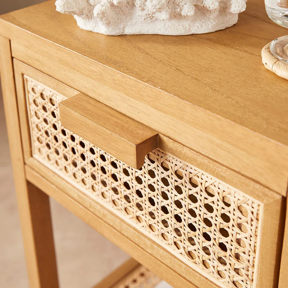 Fishe and Lilly Solid Wooden Nightstand Bali Rattan Bedside Table with 1 Drawer Furniture > Tables > Nightstands > Wooden Bedside Table > Natural Rattan Homeware > Bali Rattan Bedside Table with 1 Drawer emmy-jane-boutique.myshopify.com