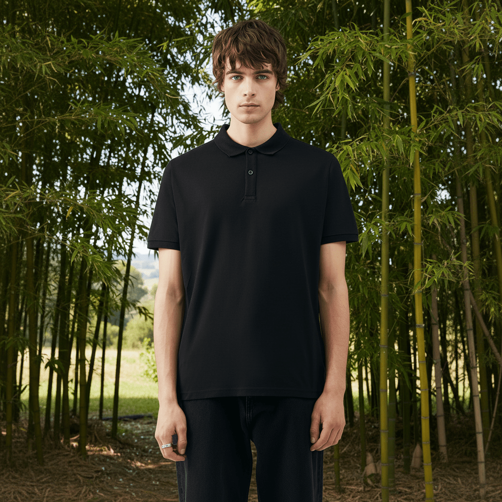 Black Bamboo Polo Shirt Men’s Comfortable Smart Casual