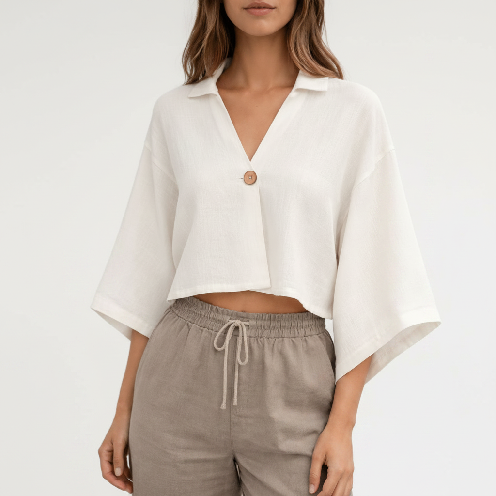 Women’s White V-Neck Kimono Top