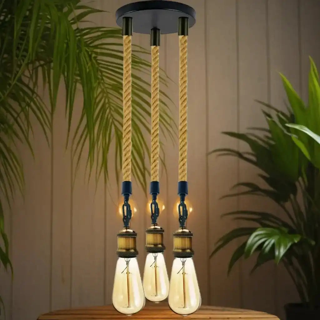 LEDSone Hemp Rope 3 Head Pendant Ceiling Light Retro Light Fixture Home & Garden > Lighting > Lighting Fixtures > Ceiling Light Fixtures > Ceiling Lights > Pendant Lights > Hemp Rope Lights emmy-jane-boutique.myshopify.com
