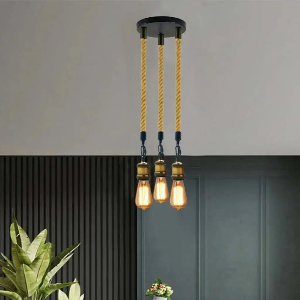 LEDSone Hemp Rope 3 Head Pendant Ceiling Light Retro Light Fixture Home & Garden > Lighting > Lighting Fixtures > Ceiling Light Fixtures > Ceiling Lights > Pendant Lights > Hemp Rope Lights emmy-jane-boutique.myshopify.com